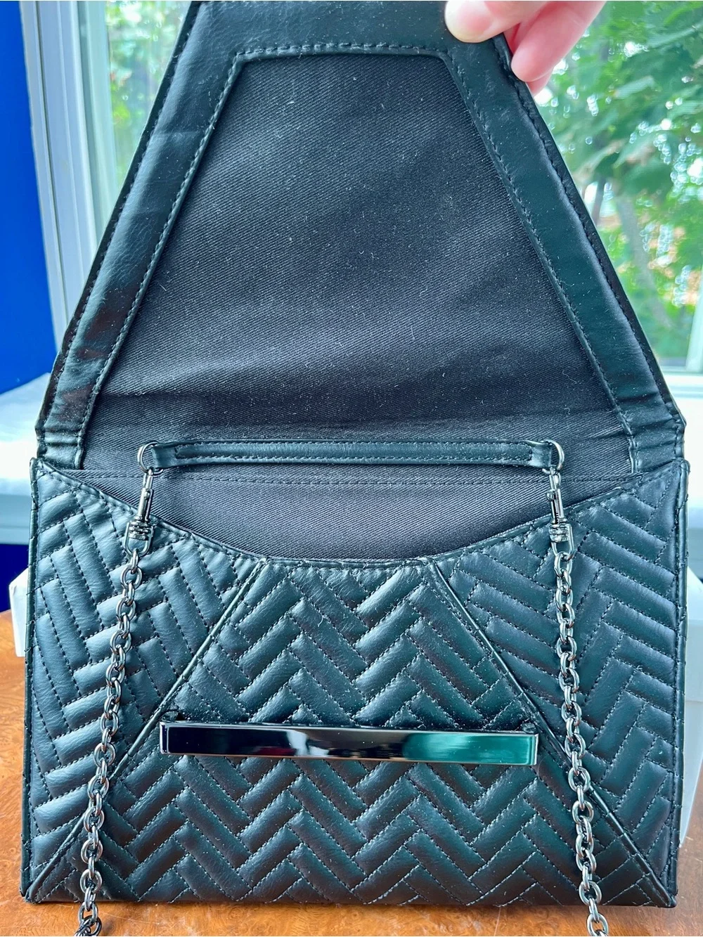 Mossimo Quilted Envelope Clutch with Detachable Chain Strap - Black & Gunmetal